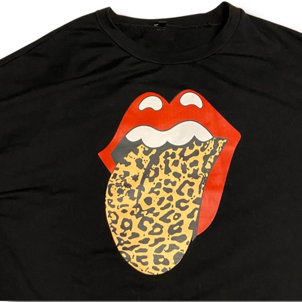 Black Leopard Print Tongue Dolman Long Sleeve Top Size M - Picture 3 of 5
